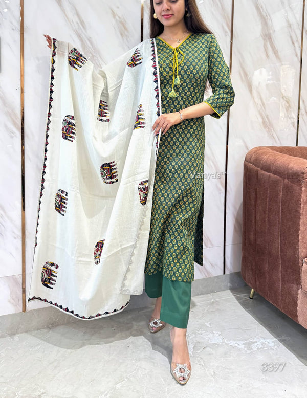 Charitha Applique Ajrak Cotton Suit Set