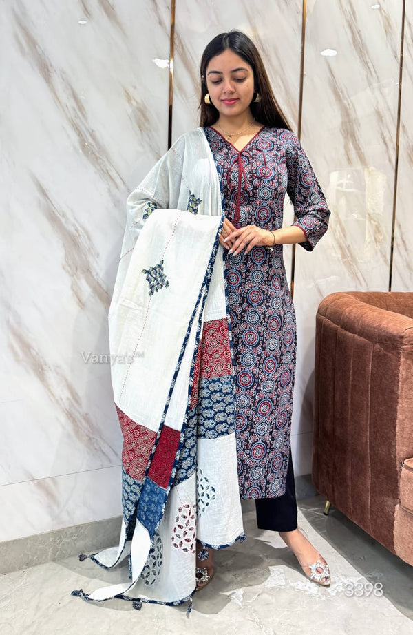 Anaya Applique Ajrak Cotton Suit Set