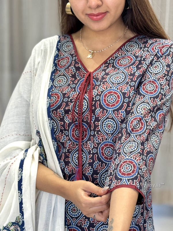 Anaya Applique Ajrak Cotton Suit Set
