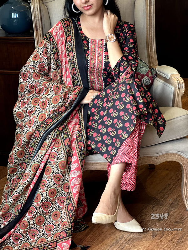 Chand - Black & Red Blossom Cotton Set