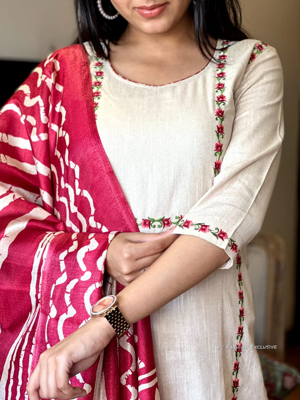 Cream Rose Khadi Cotton