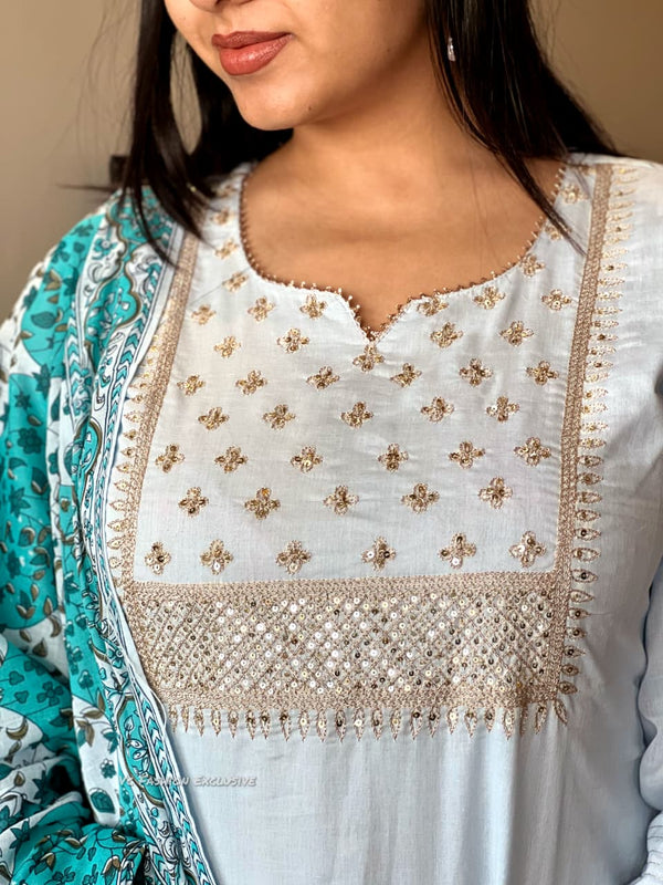 Mint Aura β Elegant Cotton Suit Sets -attached lining