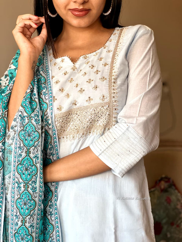 Mint Aura β Elegant Cotton Suit Sets -attached lining