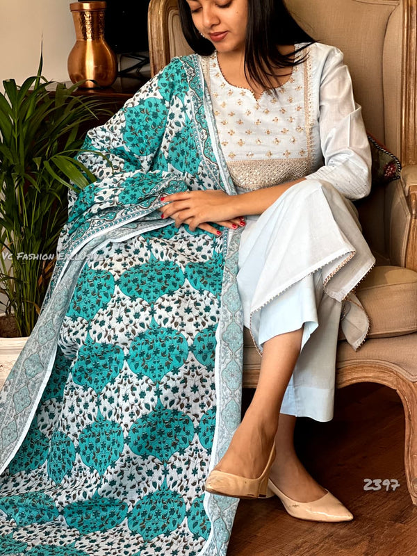 Mint Aura β Elegant Cotton Suit Sets -attached lining