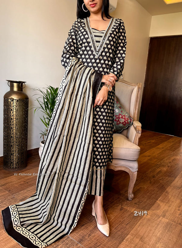 Midnight Aura Cotton Suit Set