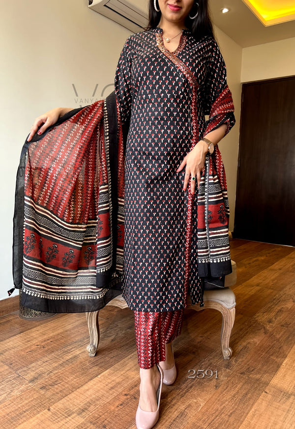 Midnight Maroon Elegance – Cotton Printed Suit Set