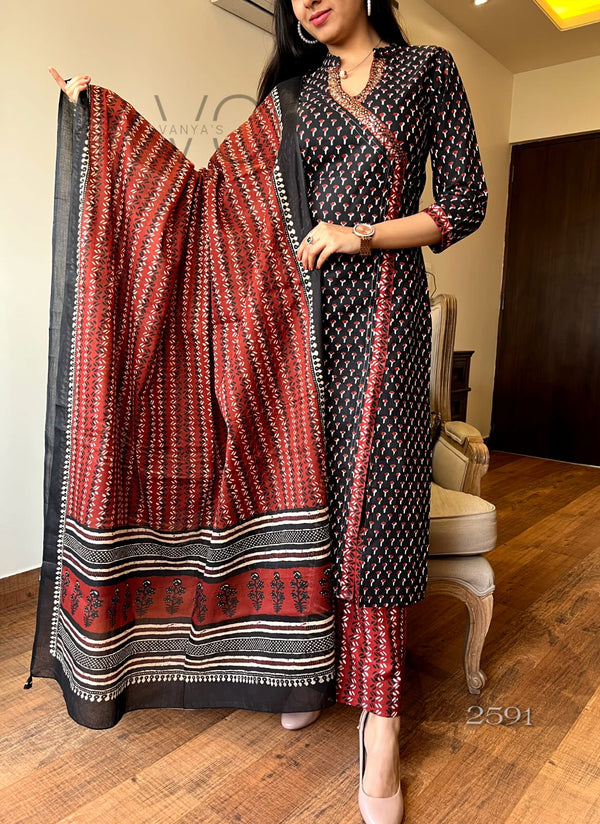 Midnight Maroon Elegance – Cotton Printed Suit Set