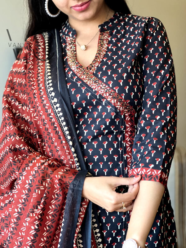 Midnight Maroon Elegance – Cotton Printed Suit Set