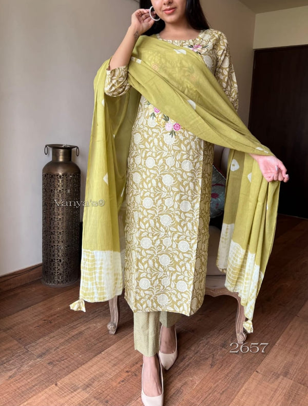 π’ Name: Olive Garden - Embroidered Cotton Suit Set πΏ