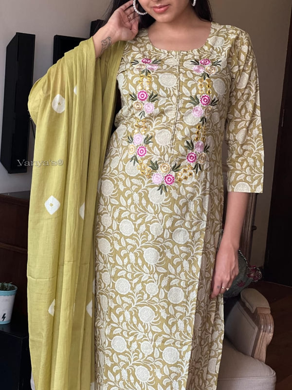 π’ Name: Olive Garden - Embroidered Cotton Suit Set πΏ