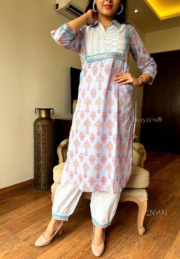 ๐ธ Nazaakat Buti Kurta Set โ Peach & Sky Blue Variants