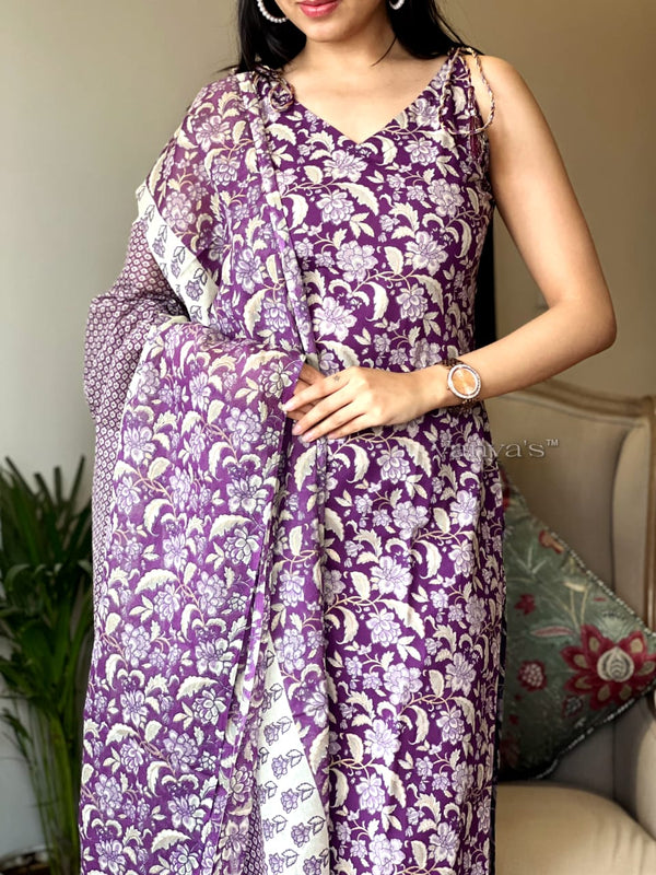 Gulmohar Grape Handblock Suit Set