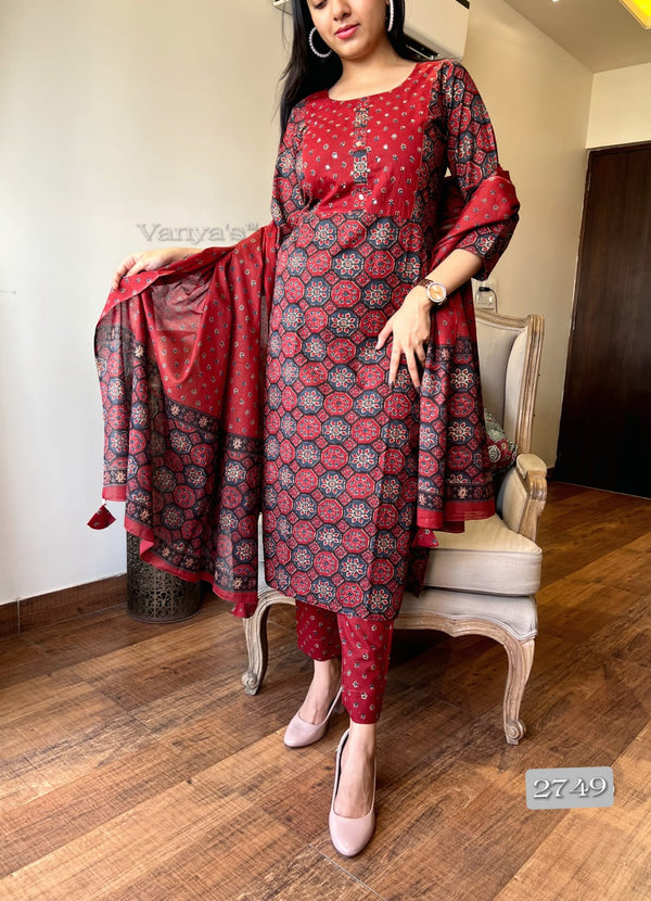 Gulrangi Elegance β Crimson Red Printed Suit Set