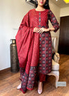 Gulrangi Elegance β Crimson Red Printed Suit Set