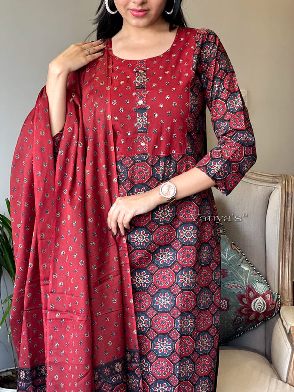 Gulrangi Elegance β Crimson Red Printed Suit Set