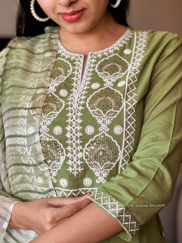 Olive Whisper Cotton Kurta Set