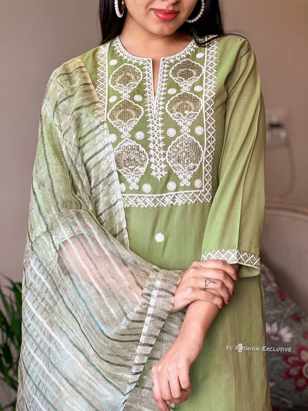 Olive Whisper Cotton Kurta Set