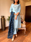 Misty Blue Bloom β Cotton Embroidered Suit Set
