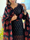 Noir Rust Charm β Black & Red Cotton Kurta Set
