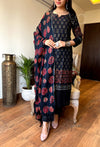 Noir Rust Charm β Black & Red Cotton Kurta Set