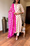 Polka Bloom Kurta Set β Ivory & Pink Magic β¨