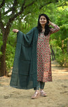 Meher Geometric Cotton Kurta Set β Teal Rust Edition