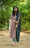 Meher Geometric Cotton Kurta Set β Teal Rust Edition