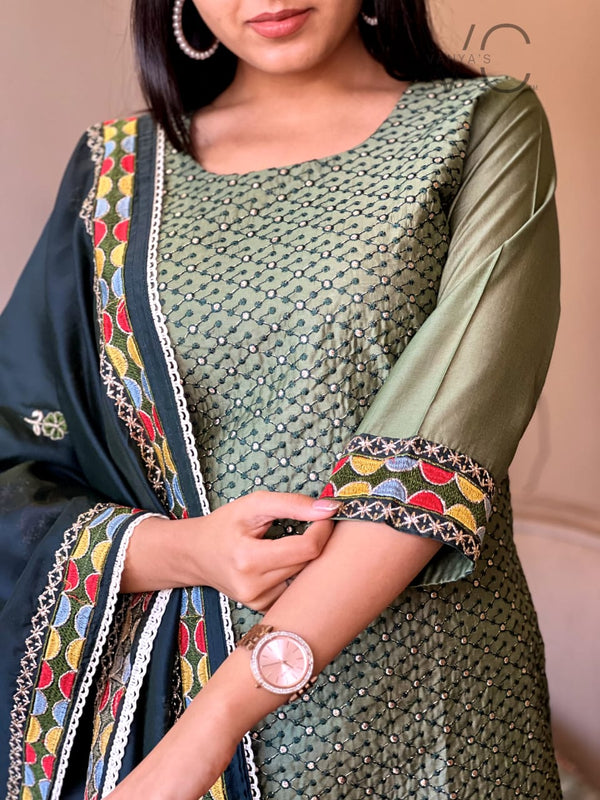 Emerald Elegance Cotton Suit Set