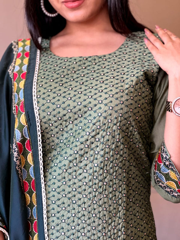 Emerald Elegance Cotton Suit Set