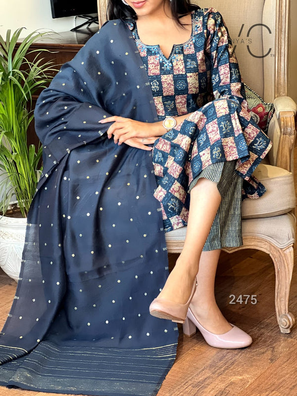 Midnight Mosaic Elegance β Cotton Kurta Set