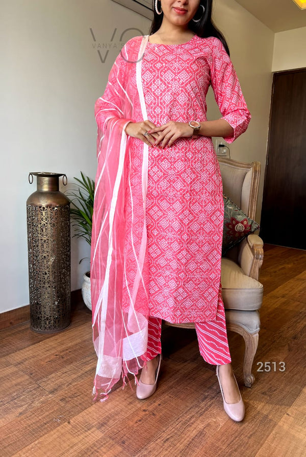 π "Gulaabi Grace" Pink Cotton Suit Set