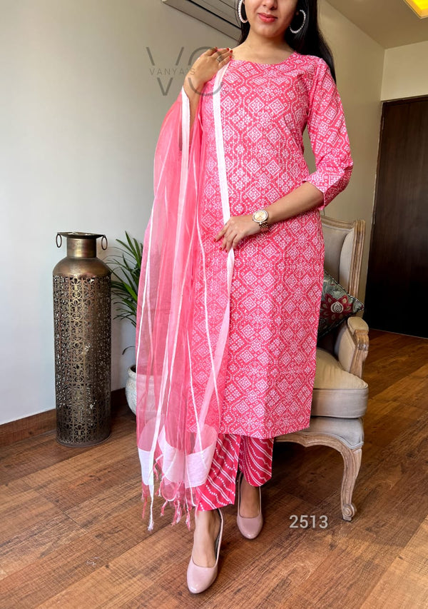 π "Gulaabi Grace" Pink Cotton Suit Set
