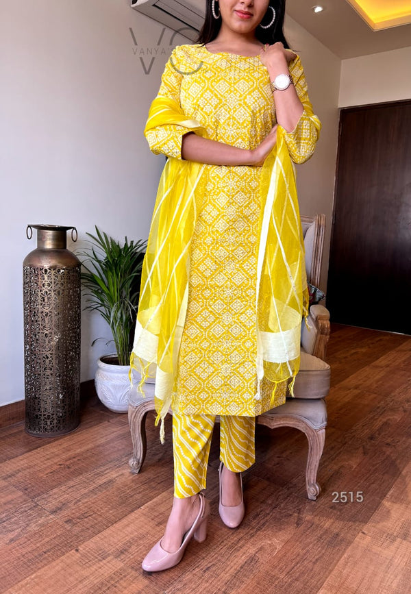 Sunlit Charm β Yellow Cotton Suit Set
