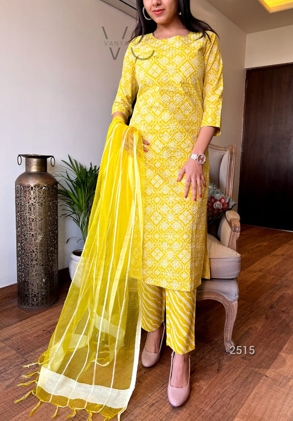 Sunlit Charm β Yellow Cotton Suit Set