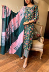 Teal Bloom Cotton Suit Set with Pink Dupatta