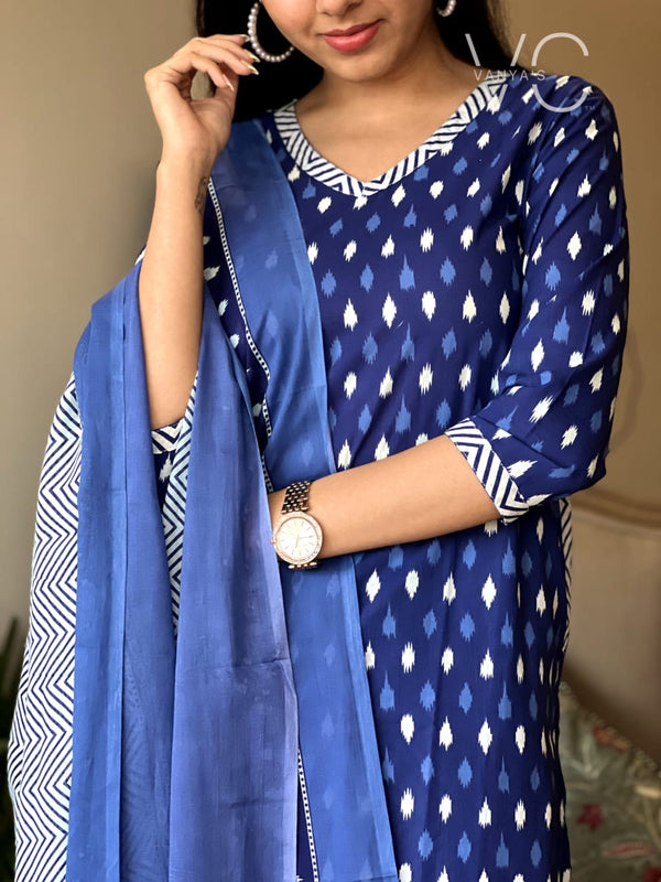 : Indigo Ikat Magic Kurta Set