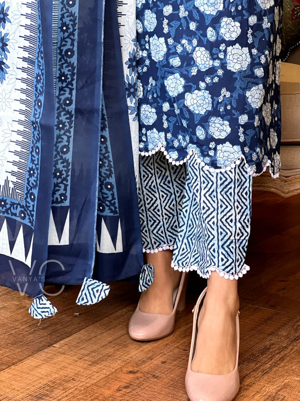 Indigo Bloom Cotton Suit Set