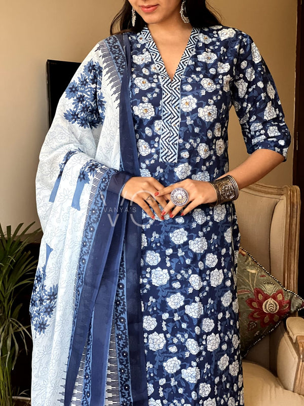 Indigo Bloom Cotton Suit Set