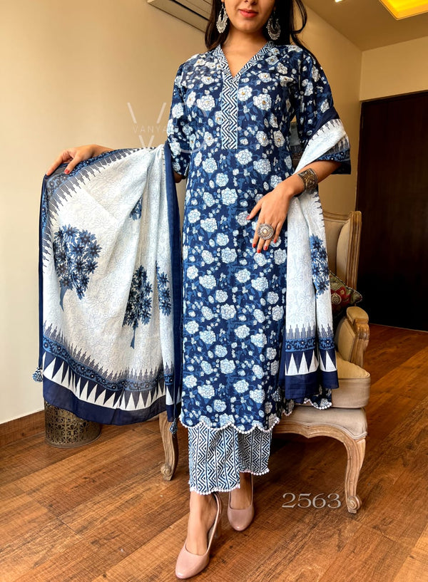 Indigo Bloom Cotton Suit Set