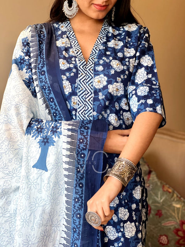 Indigo Bloom Cotton Suit Set
