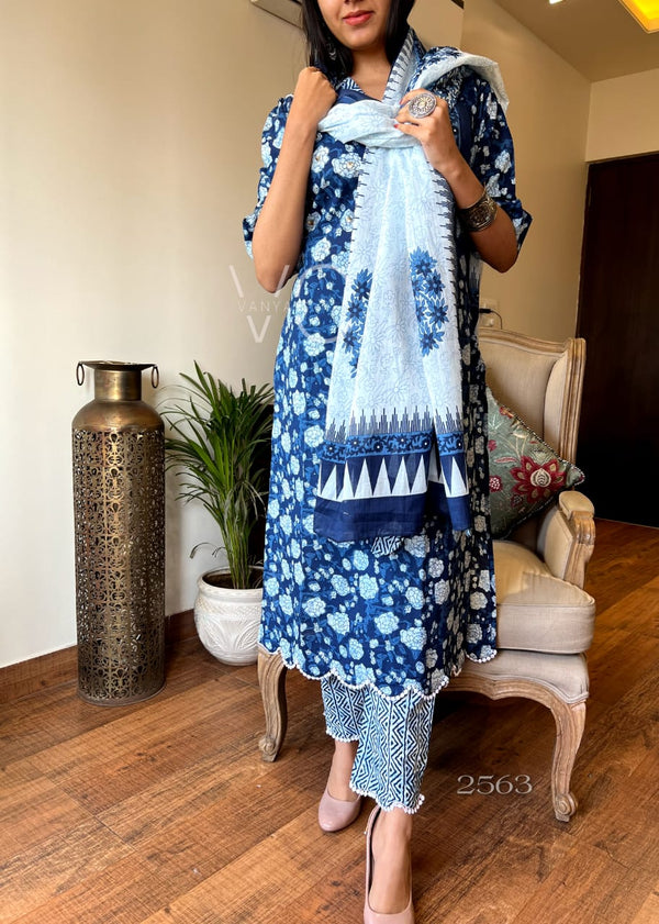 Indigo Bloom Cotton Suit Set