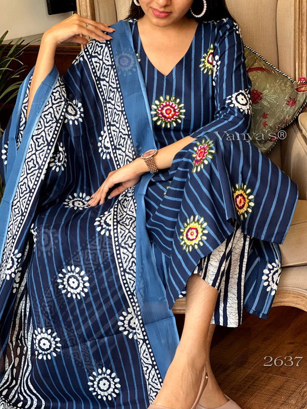 Indigo Blossom Stripe Suit Set