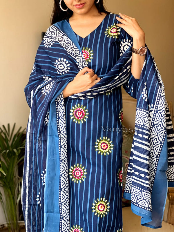 Indigo Blossom Stripe Suit Set