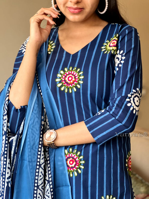Indigo Blossom Stripe Suit Set
