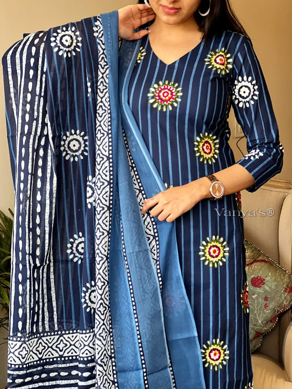 Indigo Blossom Stripe Suit Set