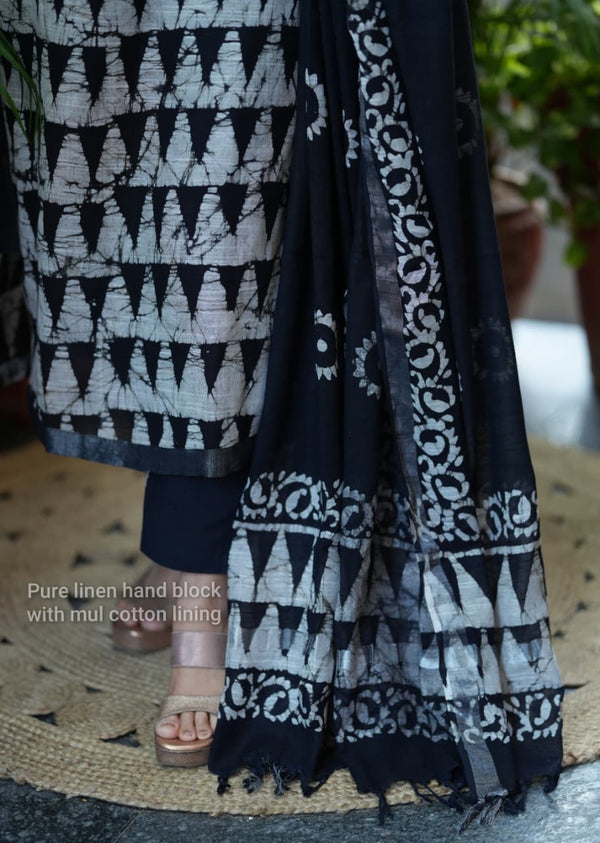🌿Ivory Peaks Handblock Linen Set