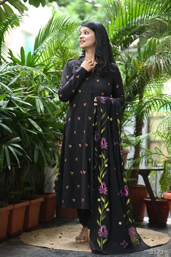 Midnight Petal Embroidered Set