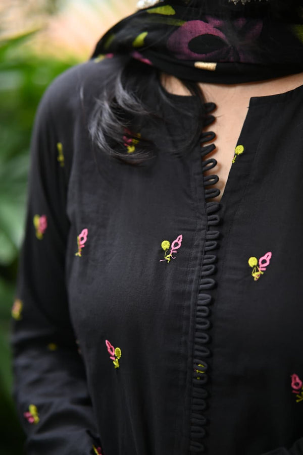 Midnight Petal Embroidered Set