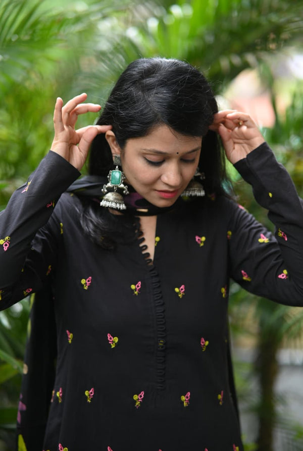 Midnight Petal Embroidered Set