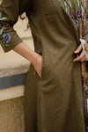 ✨Avanthika Olive Brown Cotton Embroidered Suit Set with Hand Block Doria Dupatta